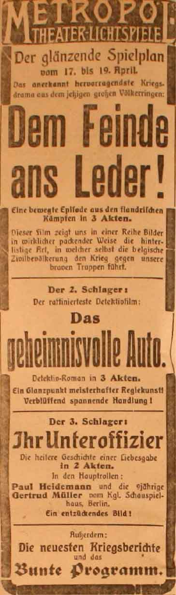 Anzeige im General-Anzeiger vom 17. April 1915