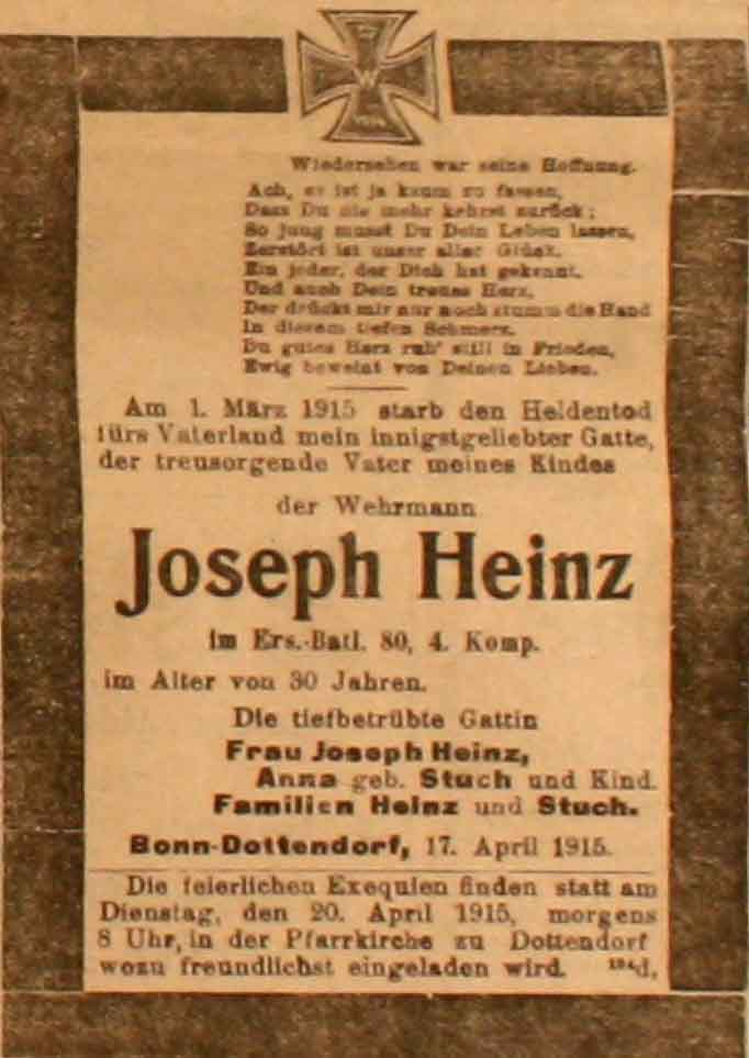 Anzeige in der Deutschen Reichs-Zeitung vom 18. April 1915