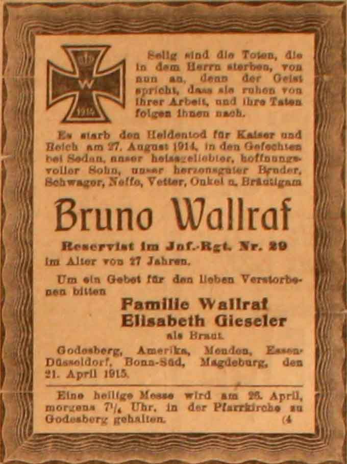 Anzeige im General-Anzeiger vom 22. April 1915