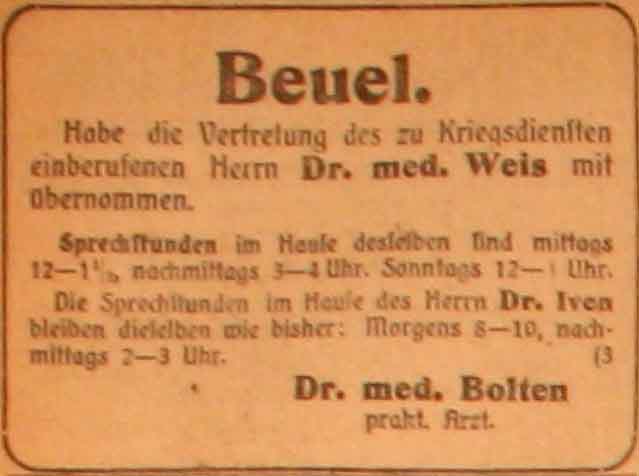 Anzeige im General-Anzeiger vom 27. April 1915