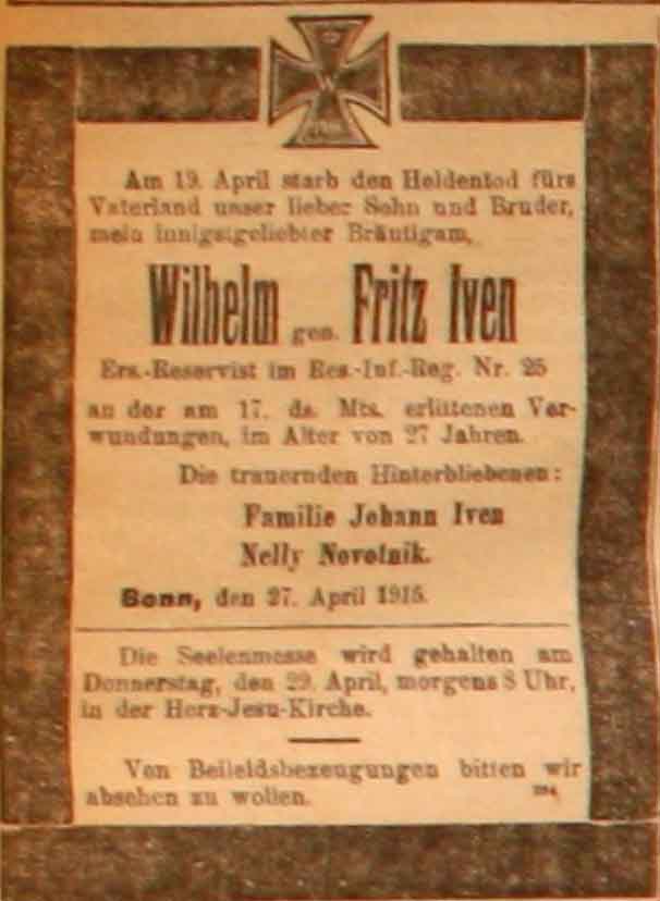 Anzeige in der Deutschen Reichs-Zeitung vom 28. April 1915