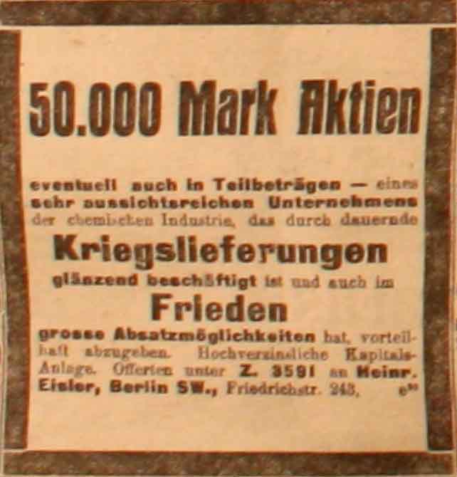 Anzeige in der Deutschen Reichs-Zeitung vom 28. April 1915