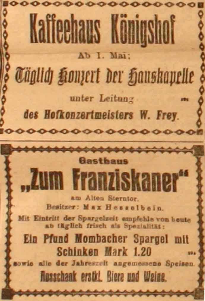 Anzeigen in der Deutschen Reichs-Zeitung vom 29. April 1915