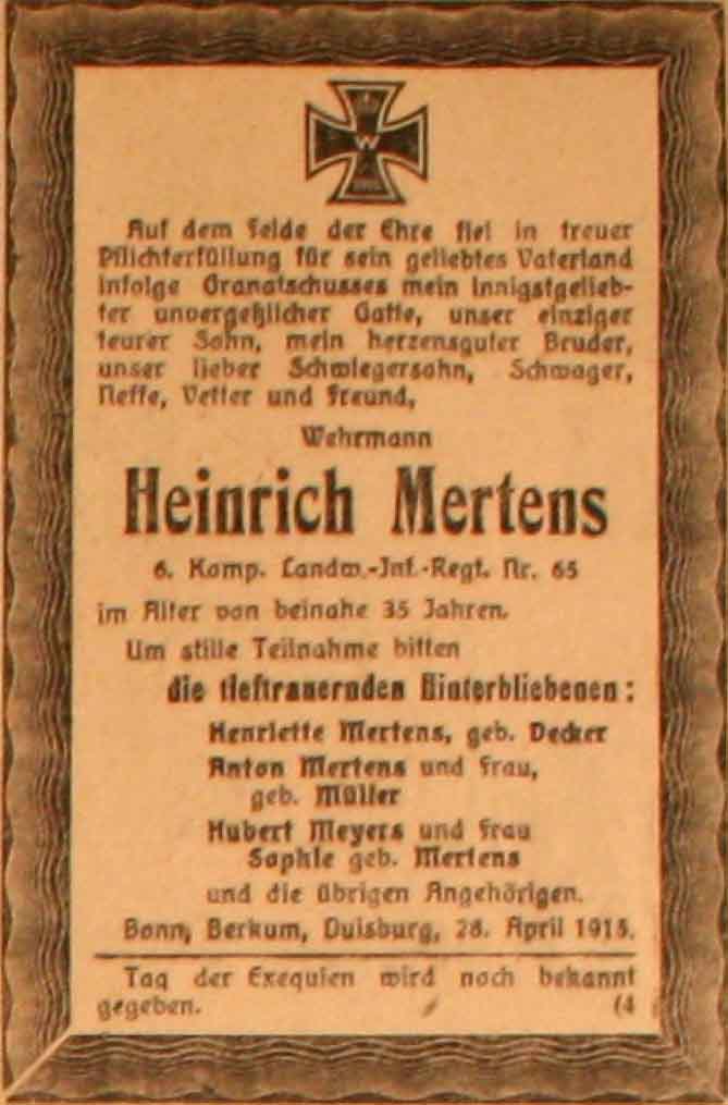 Anzeige im General-Anzeiger vom 29. April 1915