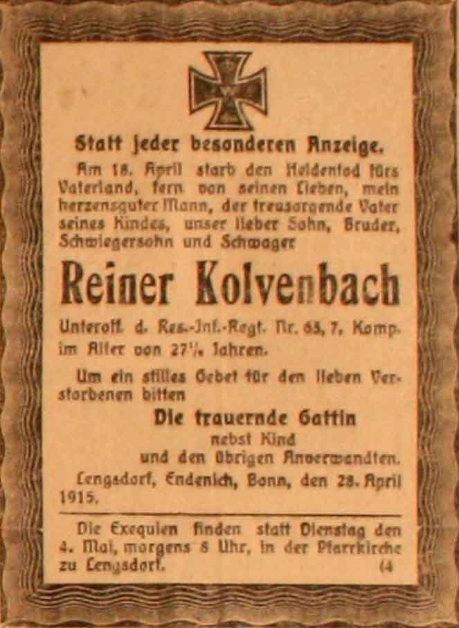 Anzeige im General-Anzeiger vom 29. April 1915