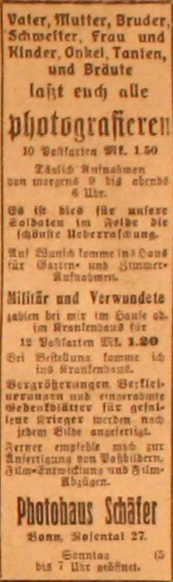 Anzeige im General-Anzeiger vom 30. April 1915
