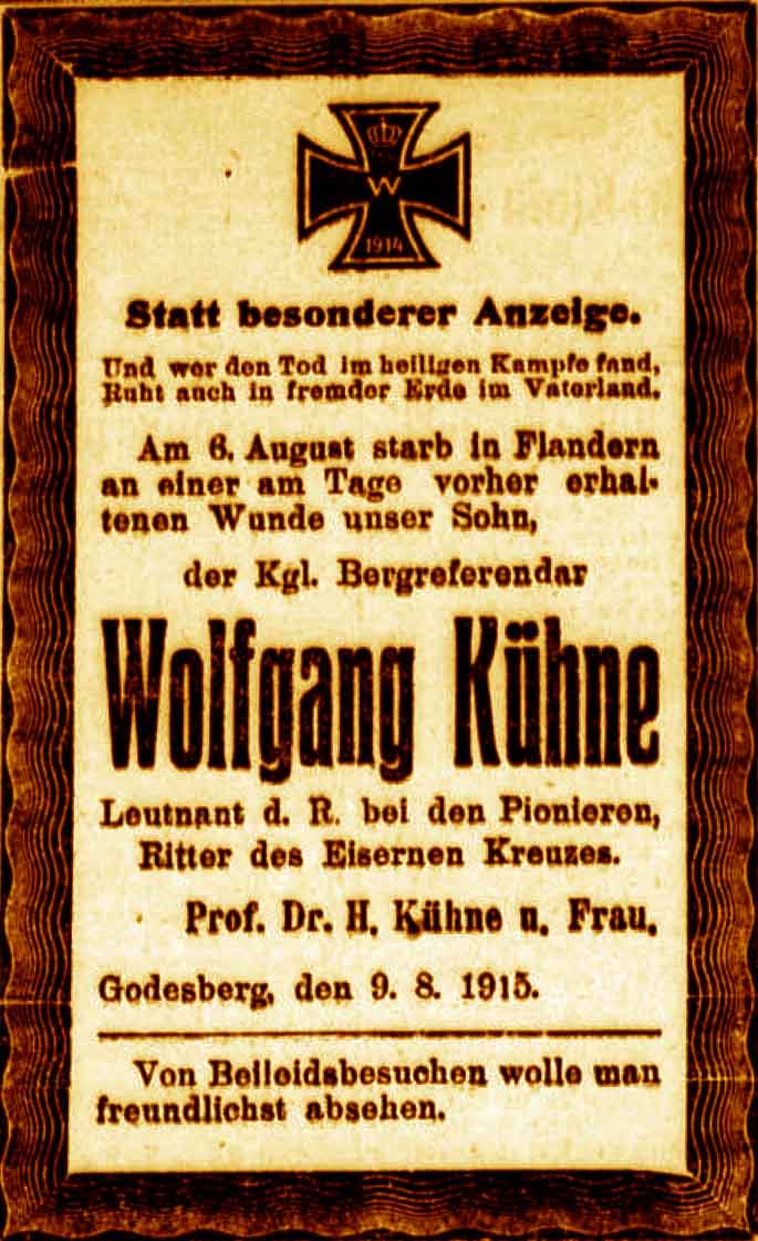Anzeige im General-Anzeiger vom 10. August 1915