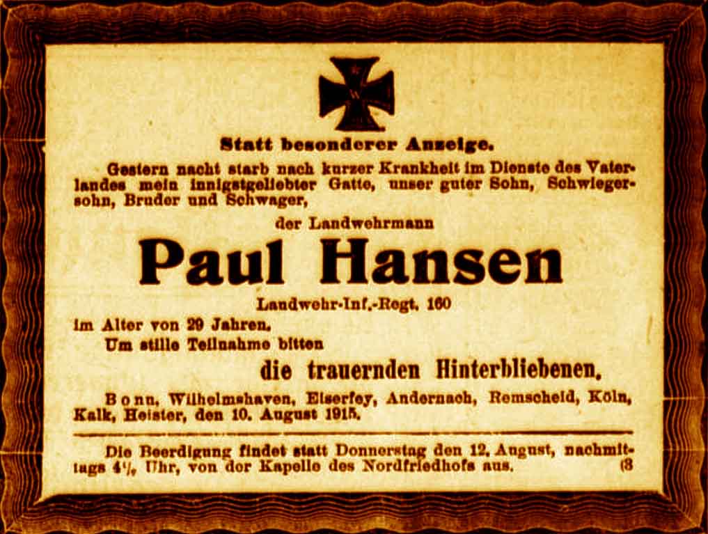 Anzeige im General-Anzeiger vom 11. August 1915