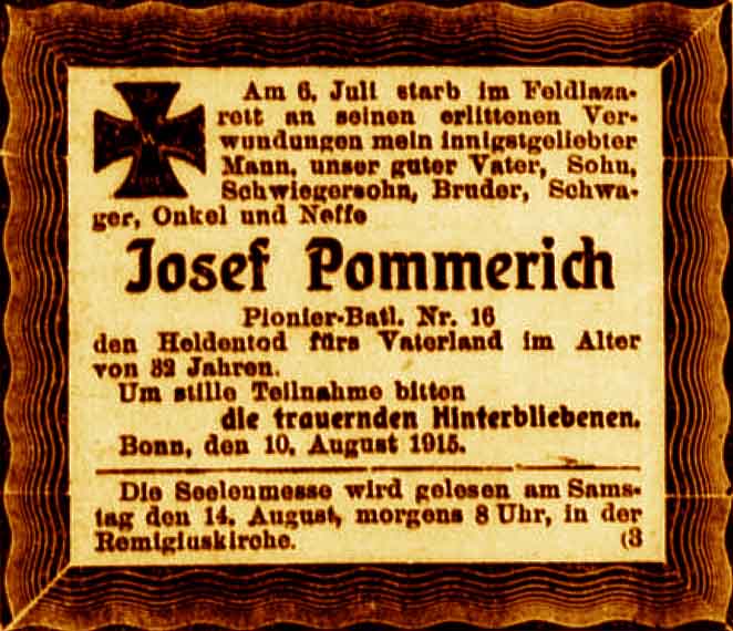 Anzeige im General-Anzeiger vom 11. August 1915