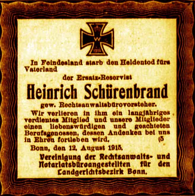 Anzeige im General-Anzeiger vom 13. August 1915