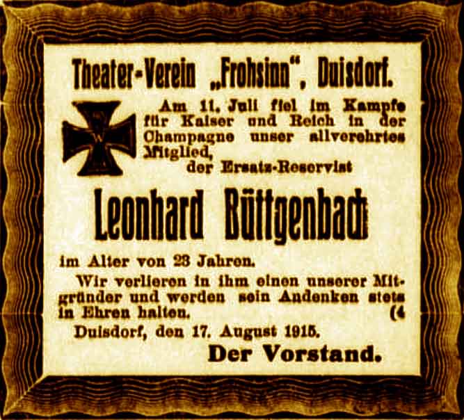 Anzeige im General-Anzeiger vom 19. August 1915