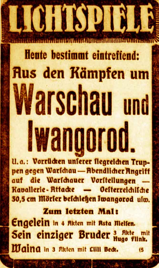 Anzeige im General-Anzeiger vom 20. August 1915