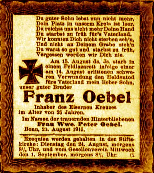 Anzeige im General-Anzeiger vom 23. August 1915