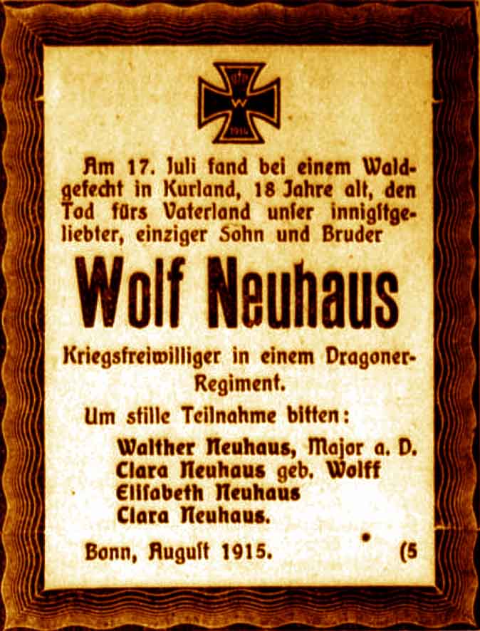 Anzeige im General-Anzeiger vom 27. August 1915