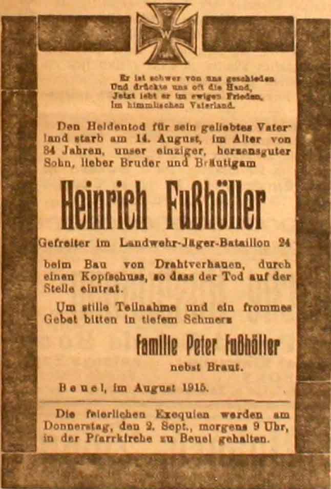 Anzeige in der Deutschen Reichs-Zeitung vom 29. August 1915