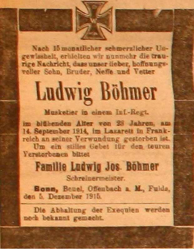 Anzeige in der Deutschen Reichs-Zeitung vom 7. Dezember 1915
