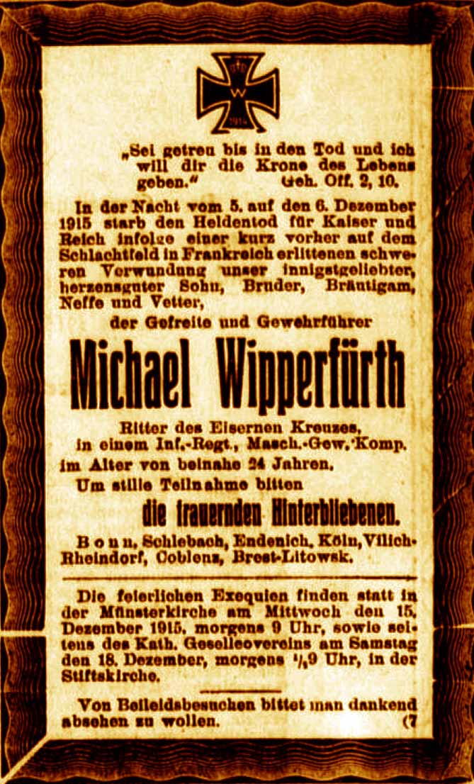 Anzeige im General-Anzeiger vom 12. Dezember 1915