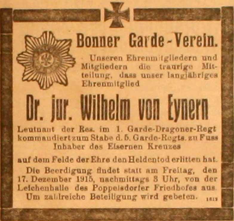 Anzeige in der Deutschen Reichs-Zeitung vom 16. Dezember 1915