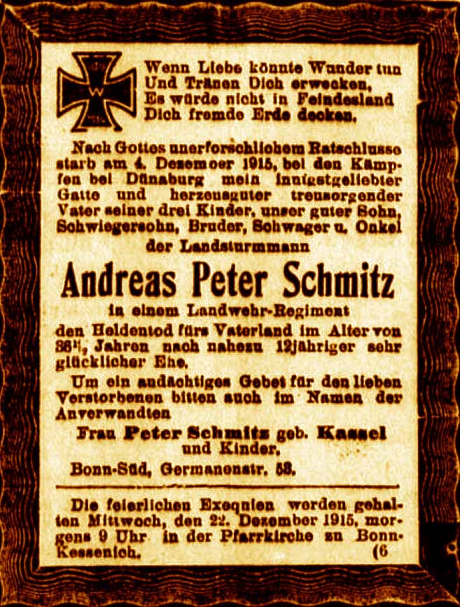 Anzeige im General-Anzeiger vom 18. Dezember 1915