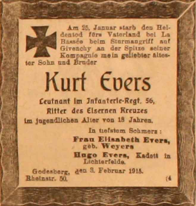 Anzeige im General-Anzeiger vom 4. Februar 1915