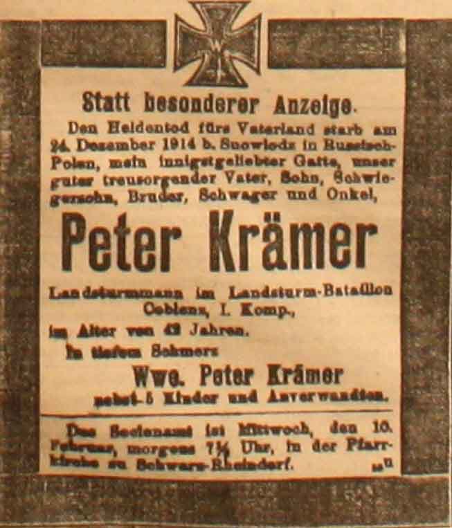 Anzeige in der Deutschen Reichs-Zeitung vom 7. Februar 1915