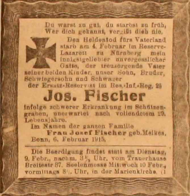 Anzeige im General-Anzeiger vom 8. Februar 1915