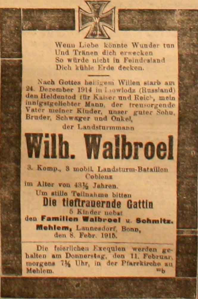 Anzeige in der Deutschen Reichs-Zeitung vom 9. Februar 1915