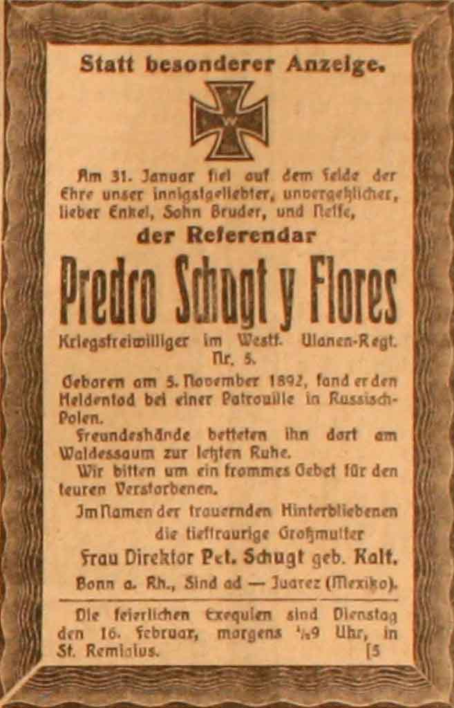 Anzeige im General-Anzeiger vom 12. Februar 1915