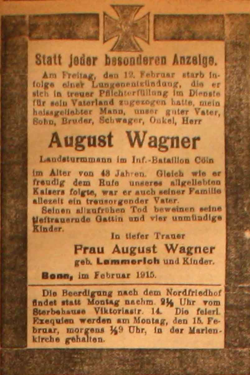 Anzeige in der Deutschen Reichs-Zeitung vom 14. Februar 1915