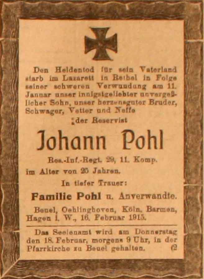 Anzeige im General-Anzeiger vom 16. Februar 1915