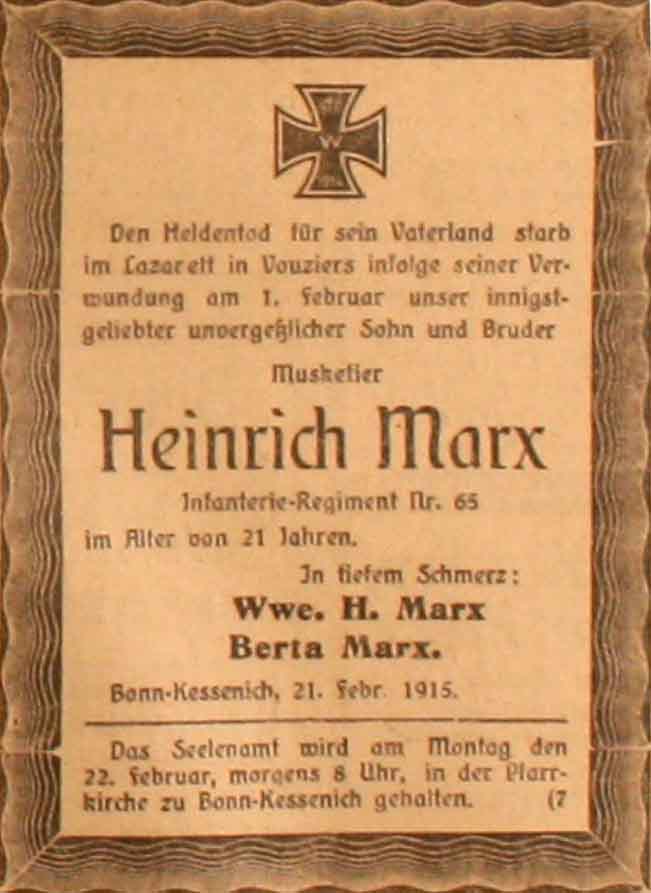 Anzeige im General-Anzeiger vom 21. Februar 1915