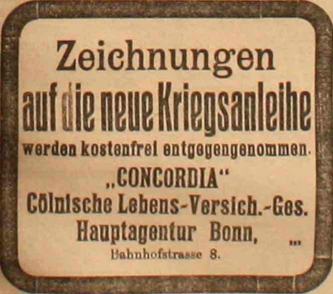 Anzeige in der Deutschen Reichs-Zeitung vom 28. Februar 1915