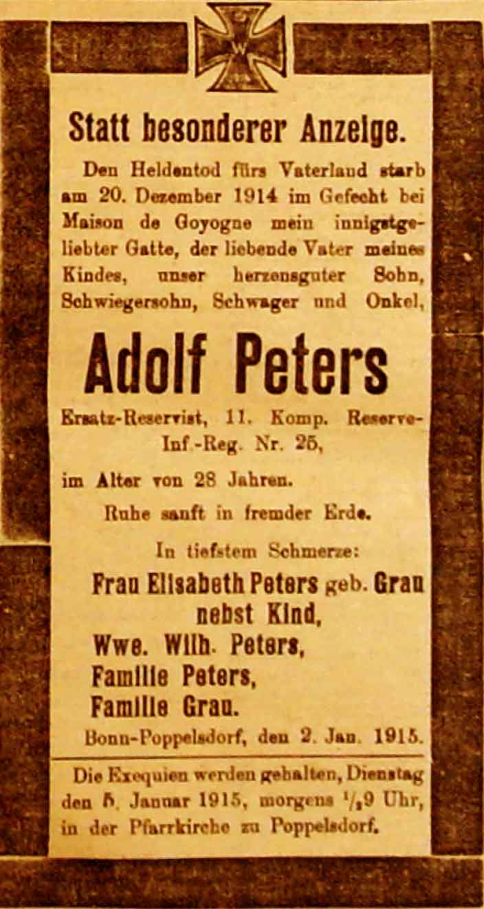 Anzeige in der Deutschen Reichs-Zeitung vom 3. Januar 1915
