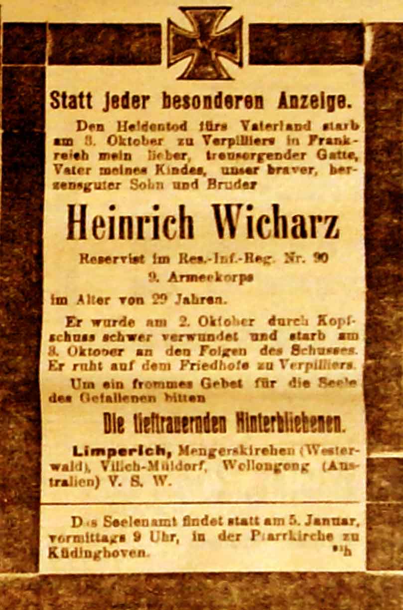 Anzeige in der Deutschen Reichs-Zeitung vom 4. Januar 1915