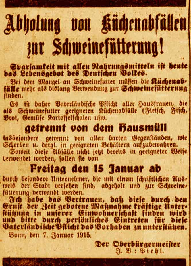 Anzeige in der Bonner Zeitung vom 9. Januar 1915