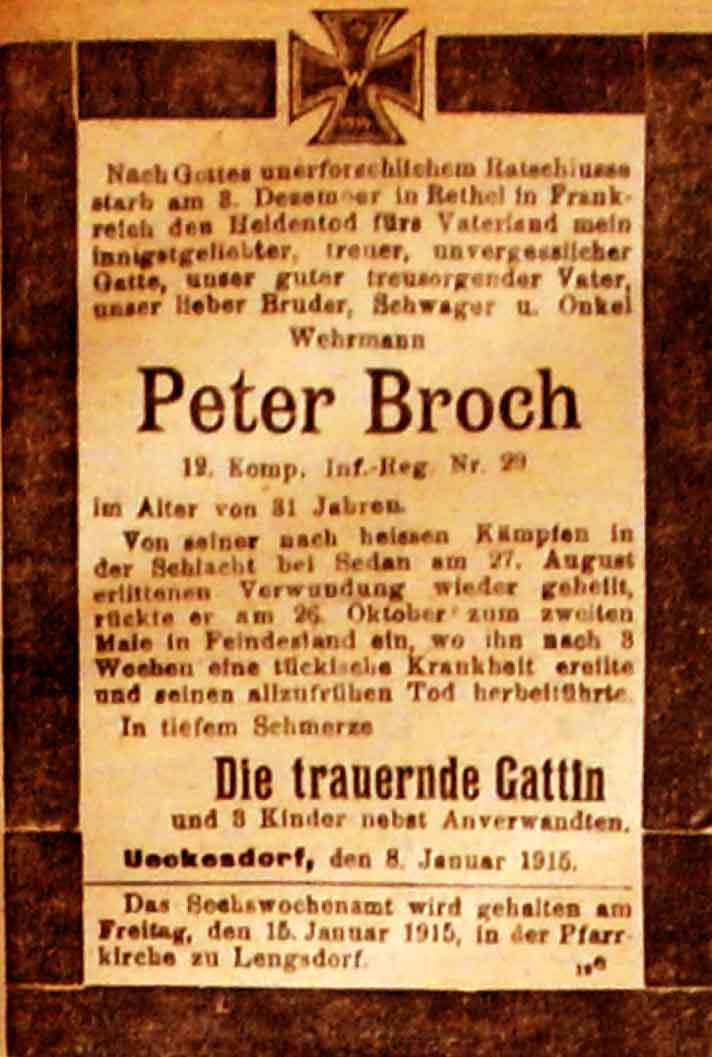 Anzeige in der Deutschen Reichs-Zeitung vom 9. Januar 1915