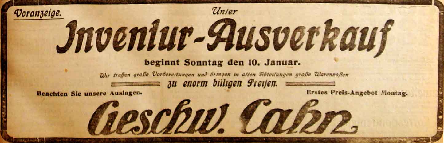 Anzeige in der Deutschen Reichs-Zeitung vom 9. Januar 1915