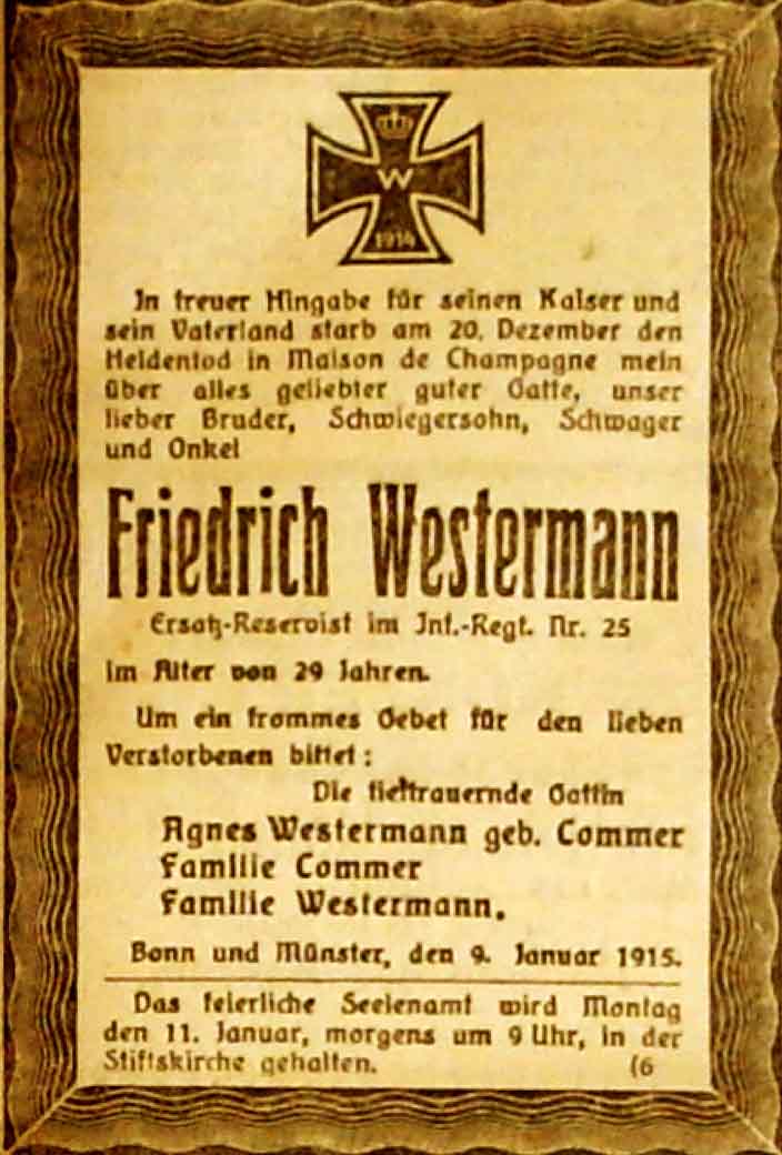 Anzeige im General-Anzeiger vom 9. Januar 1915