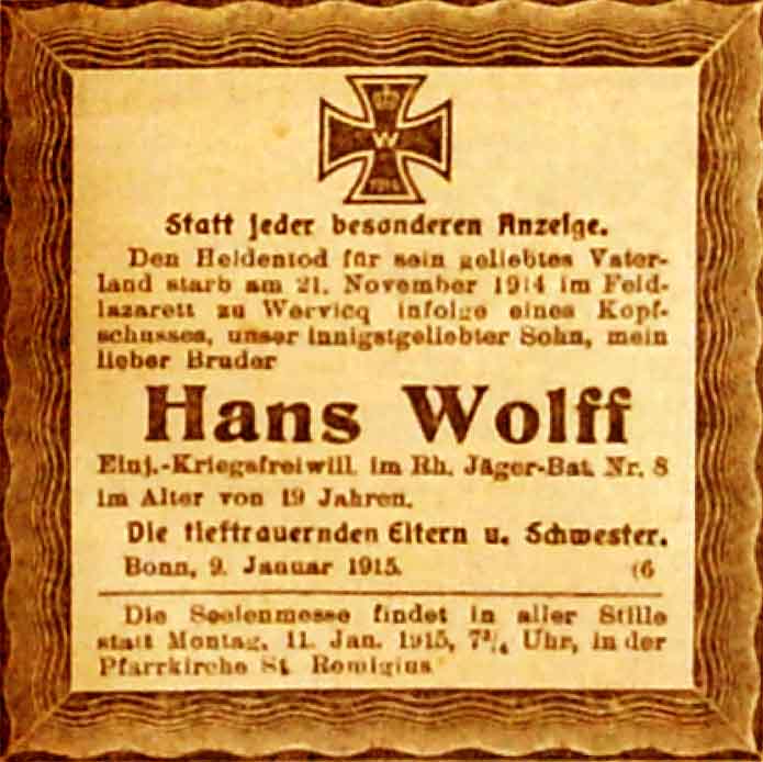 Anzeige im General-Anzeiger vom 9. Januar 1915
