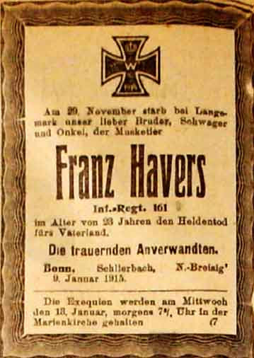 Anzeige im General-Anzeiger vom 10. Januar 1915