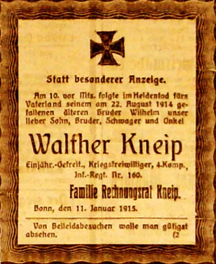 Anzeige im General-Anzeiger vom 12. Januar 1915