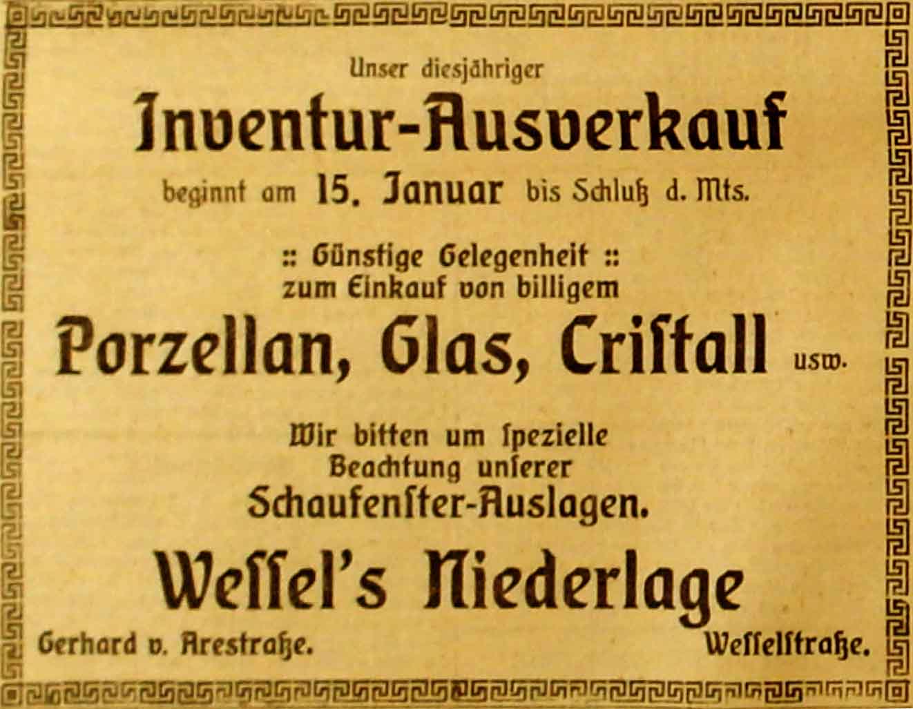 Anzeige im General-Anzeiger vom 14. Januar 1915