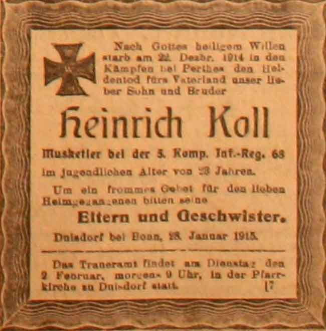 Anzeige im General-Anzeiger vom 31. Januar 1915
