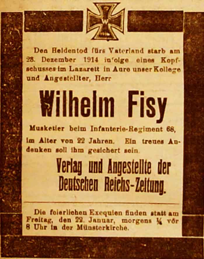 Anzeige in der Deutschen Reichs-Zeitung vom 16. Januar 1915