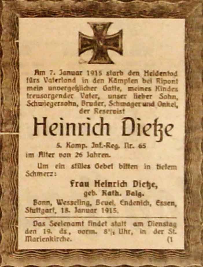 Anzeige im General-Anzeiger vom 18. Januar 1915