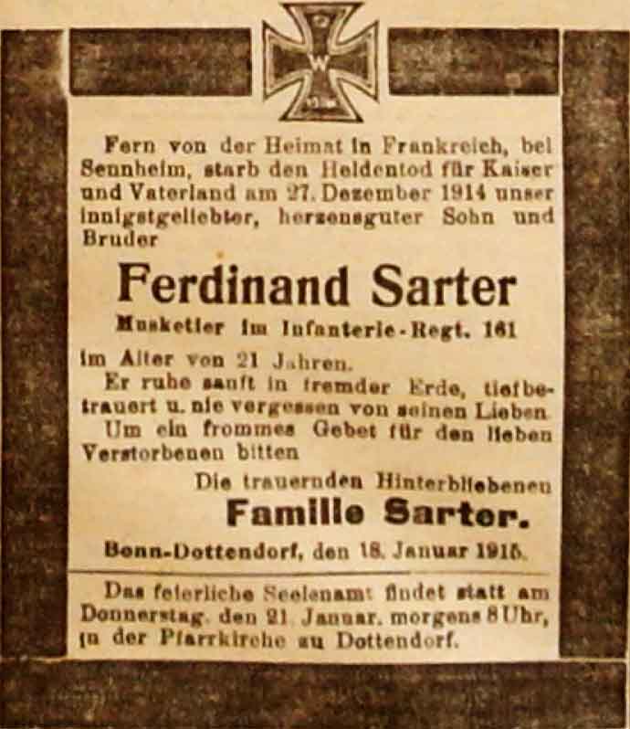 Anzeige in der Deutschen Reichs-Zeitung vom 19. Januar 1915