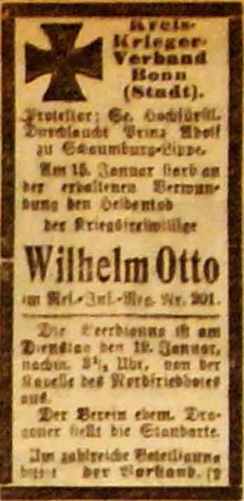 Anzeige im General-Anzeiger vom 19. Januar 1915