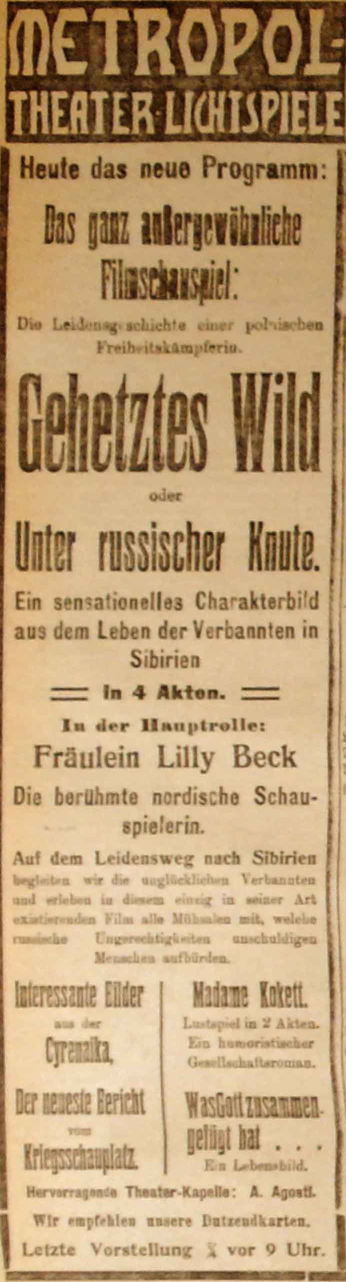 Anzeige in der Deutschen Reichs-Zeitung vom 20. Januar 1915