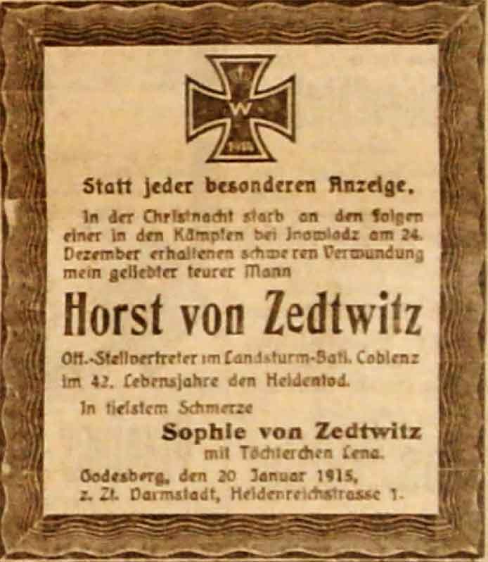 Anzeige im General-Anzeiger vom 23. Januar 1915