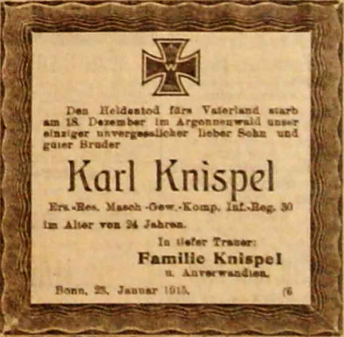 Anzeige im General-Anzeiger vom 23. Januar 1915